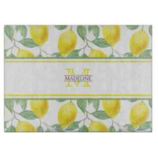 Kitchen Lemons and Leaves | Custom Monogram Cutting Board