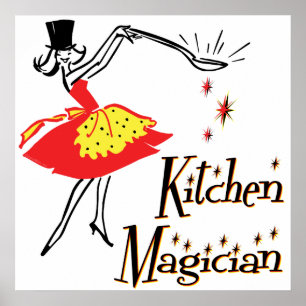 Kitchen Magician Retro Cooking Art Poster