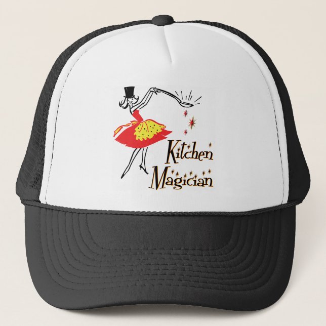 Kitchen Magician Retro Cooking Art Trucker Hat (Front)