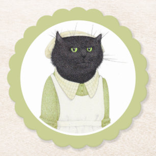 KITCHEN MAID CAT Scalloped Round Paper Coasters