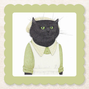 KITCHEN MAID CAT Scalloped Square Paper Coasters