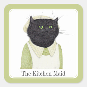 KITCHEN MAID CAT Small Square Stickers + Text