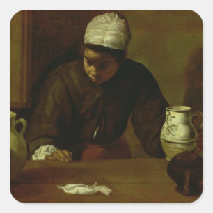 Kitchen Maid with the Supper at Emmaus, c.1618 Square Sticker