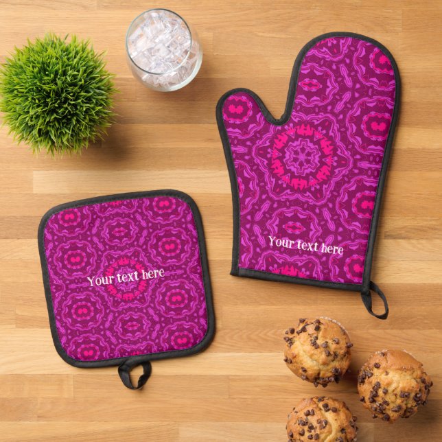 Kitchen Make-Over Abstract Liquid Mandala Pattern Oven Mitt & Pot Holder Set (Top Down)