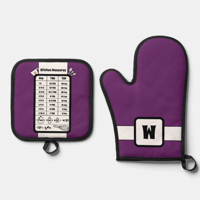 Kitchen Measurement Helper in Eggplant Oven Mitt & Pot Holder Set (Front)