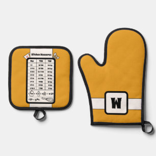 Kitchen Measurement Helper in Mustard Oven Mitt & Pot Holder Set