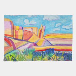 Kitchen Mesa Watercolor New Mexico Tea Towel