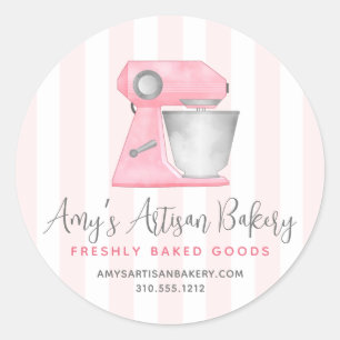 Kitchen Mixer Blush Pink White Stripes Bakery Chef Classic Round Sticker