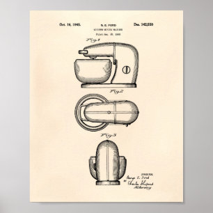 Kitchen Mixing Machine 1945 Patent Art Old Peper Poster