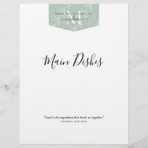 Kitchen Monogram Floral Teal Green Recipe Divider
