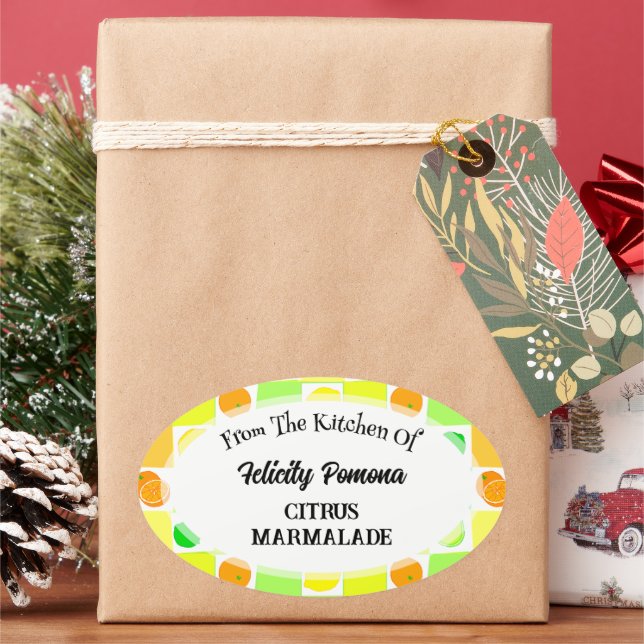 Kitchen of Lemon, Lime and Orange Citrus Fruit Oval Sticker (Holiday)