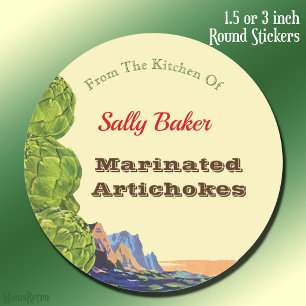 Kitchen Of Retro Artichokes Editable Recipe Classic Round Sticker