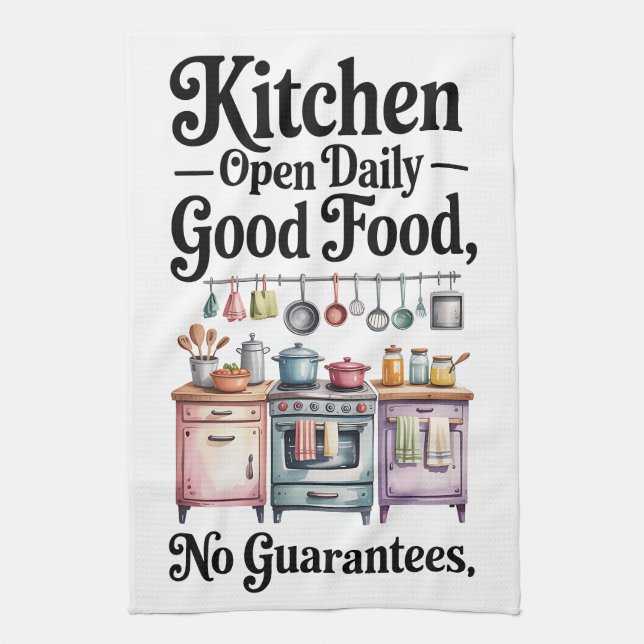 Kitchen open Daily Tea Towel (Vertical)
