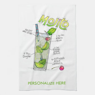 KITCHEN or BAR TOWELS - MOJITO RECIPE COCKTAIL ART