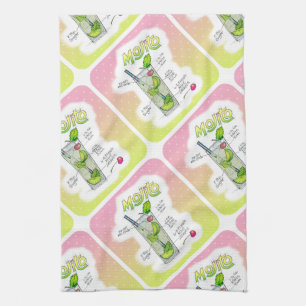 KITCHEN or BAR TOWELS - MOJITO RECIPE COCKTAIL ART