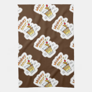 KITCHEN or BAR TOWELS, WHISKEY SOUR RECIPE ART Tea Towel