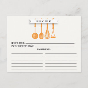 Kitchen Orange Utensils Bridal Shower Recipe Cards