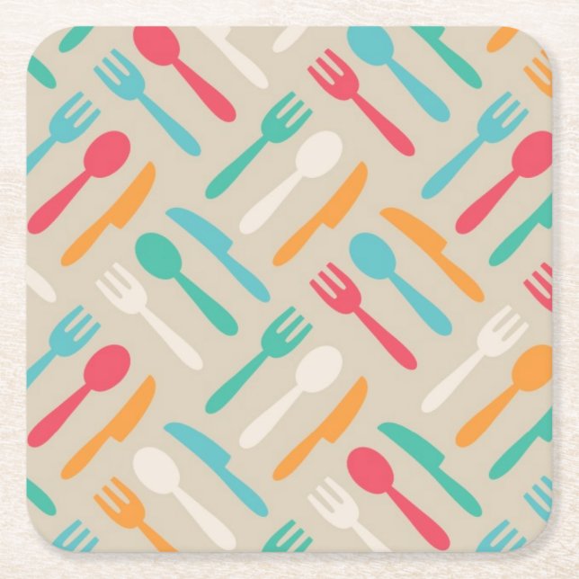 Kitchen pattern 3 square paper coaster (Front)