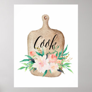 Kitchen print - Cook - Watercolor floral