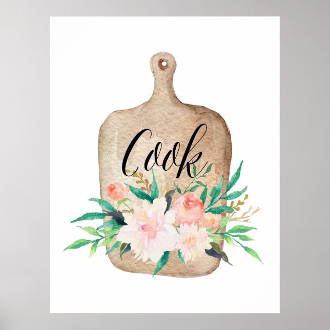 Kitchen print - Cook - Watercolor floral (Front)
