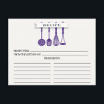 Kitchen Purple Utensils Bridal Shower Recipe Cards<br><div class="desc">Modern Bridal Shower Kitchen Utensils Recipe Cards featuring a purple slotted spoon, spatula, whisk & masher with a stylish banner showcasing the text "recipe" set on a white background. The front of our recipe card offers room for a recipe title, from the kitchen of and ingredients space. Flip our recipe...</div>