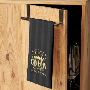 Kitchen Queen Gold Crown Custom Name Tea Towel
