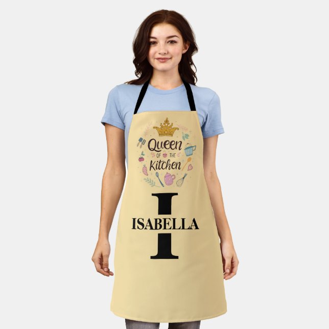 Kitchen Queen Name Monogram Design Apron (Worn)
