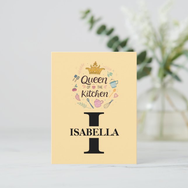 Kitchen Queen Name Monogram Design Postcard (Standing Front)