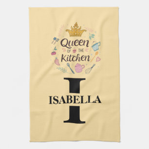Kitchen Queen Name Monogram Design Tea Towel