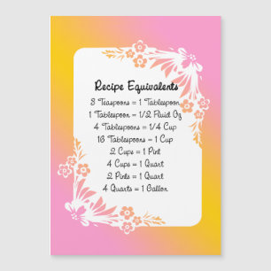 Kitchen Recipe Equivalents Floral Fridge Magnet