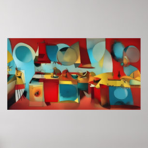 Kitchen red teal gold fantasy Abstract poster