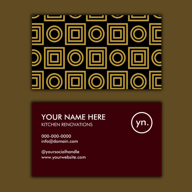 Kitchen Renovation Gold Geometric Dark Maroon Business Card (Creator Uploaded)