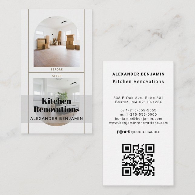 Kitchen Renovations Photo QR Code Business Card (Front/Back)