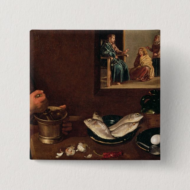Kitchen Scene with Christ 15 Cm Square Badge (Front)