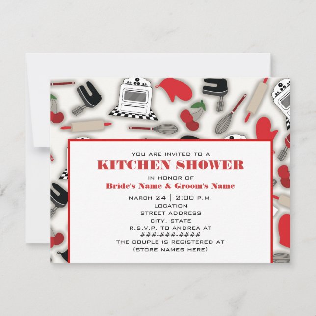 Kitchen Shower Invitation - Red & Black (Front)