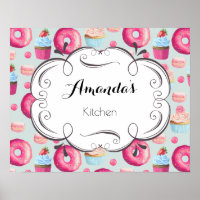 Kitchen Sign With Doughnuts Macarons And Cupcakes