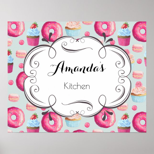 Kitchen Sign With Doughnuts Macarons And Cupcakes (Front)