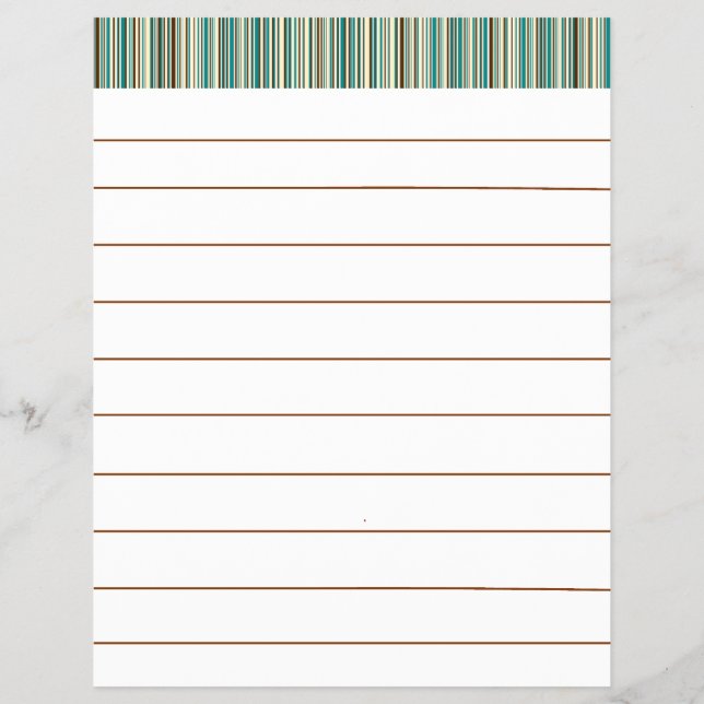 Kitchen Stripes Aqua Recipe Paper - With Lines (Back)