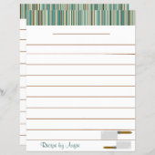 Kitchen Stripes Aqua Recipe Paper - With Lines (Front/Back)