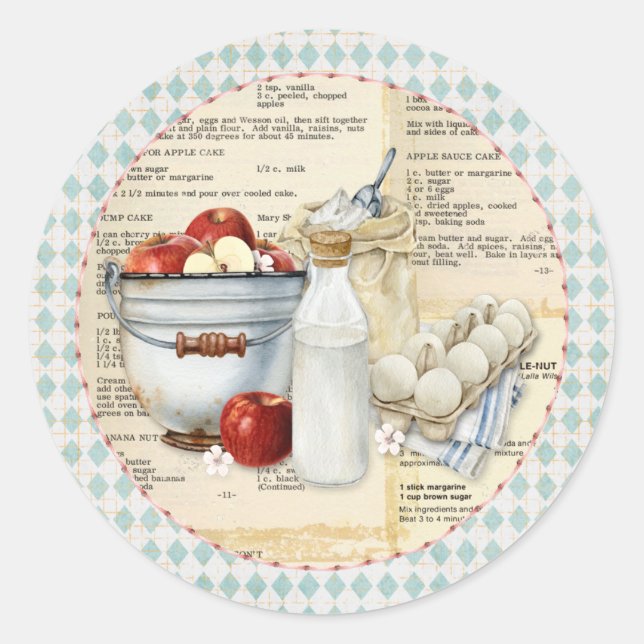 Kitchen Supplies Eggs Milk Apples Classic Round Sticker (Front)