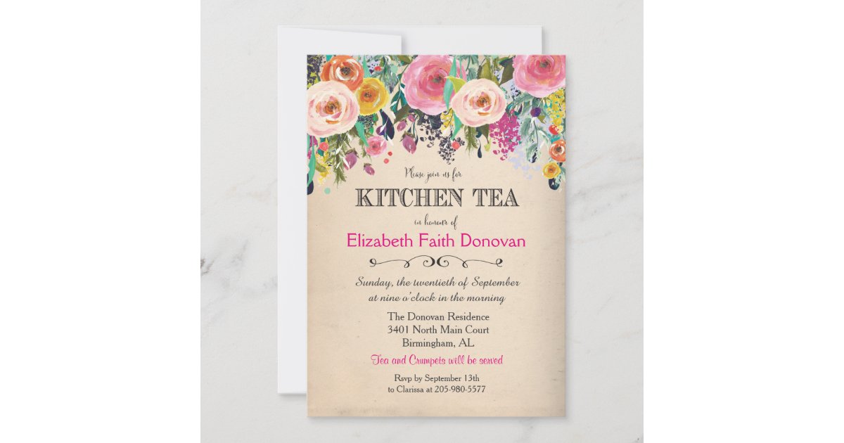 Kitchen Tea Floral Watercolor Invitation | Zazzle