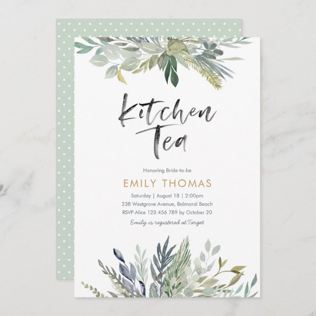 Kitchen Tea Party Invitation | Green foliage (Front/Back)