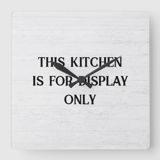 Kitchen Text on Whitewashed Wood Square Wall Clock (Front)