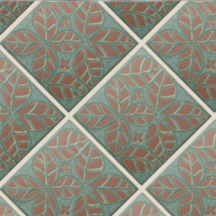  Kitchen tile, Green and Rust Ovate leaf Ceramic Tile