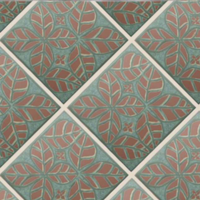  Kitchen tile, Green and Rust Ovate leaf Ceramic Tile (Copper and green ovate leaf tile.)