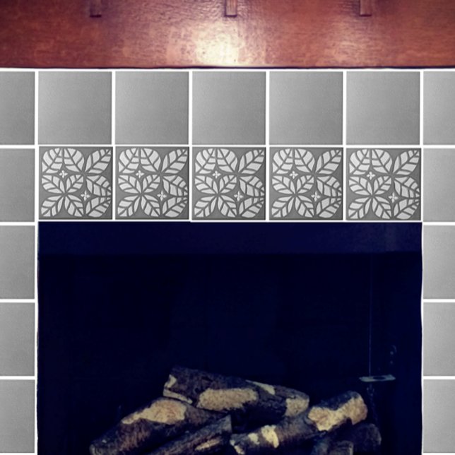  Kitchen tile, Grey and white Ovate leaf Ceramic Tile (Gray and white Ovate tile with gray speckled. Shown on a fireplace.)
