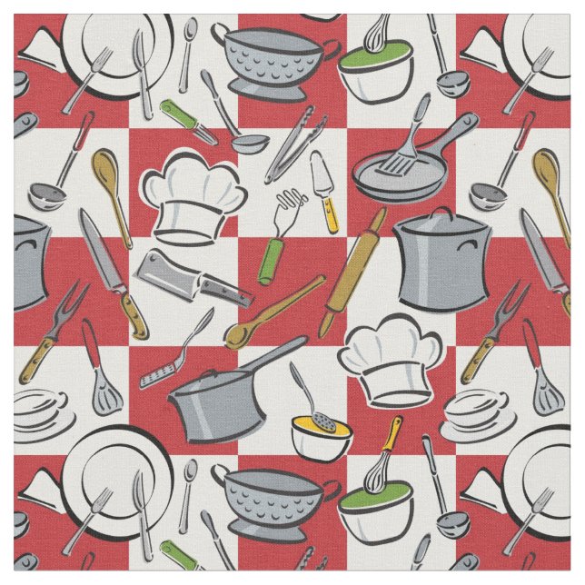 Kitchen Tools Check Fabric (Close Up)