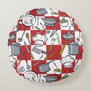 Kitchen Tools Check Round Cushion