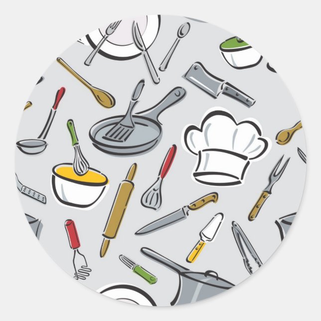 Kitchen Tools Pattern Classic Round Sticker (Front)