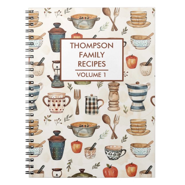 Kitchen tools Rustic Personalised Recipe Notebook (Front)